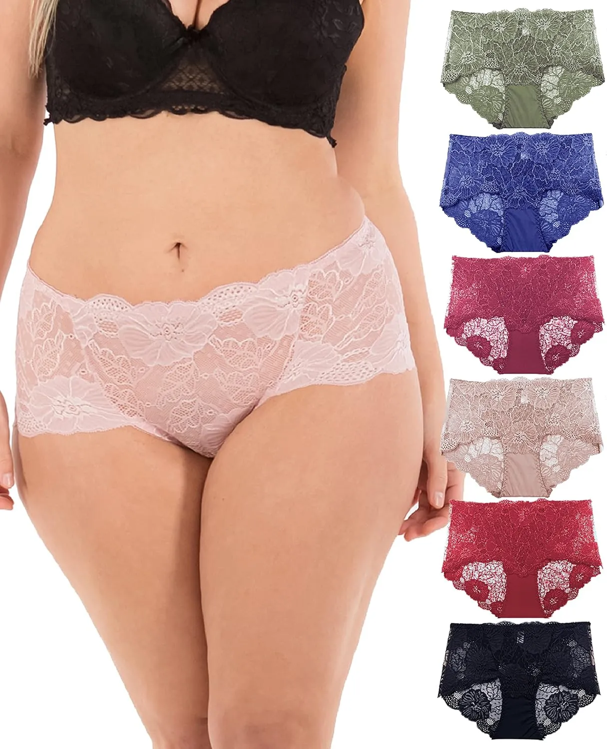 Barbra Lingerie Lace Panties for Women Retro Lace Boyshort Underwear Small to Plus Size Multi Pack