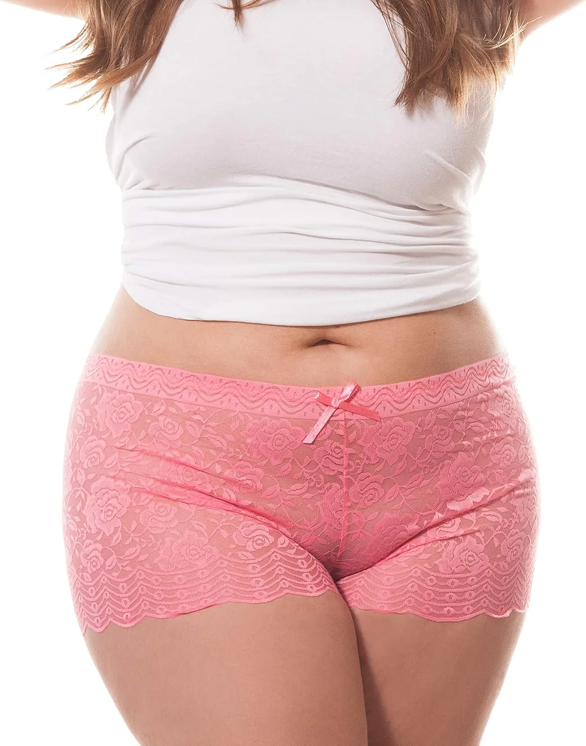 Barbra Lingerie Multi Pack of Women's Regular & Plus Size Lace Boyshort Panties