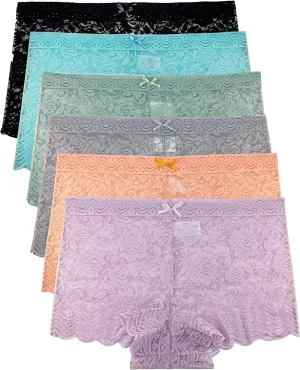 Barbra Lingerie Multi Pack of Women's Regular & Plus Size Lace Boyshort Panties