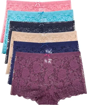 Barbra Lingerie Multi Pack of Women's Regular & Plus Size Lace Boyshort Panties