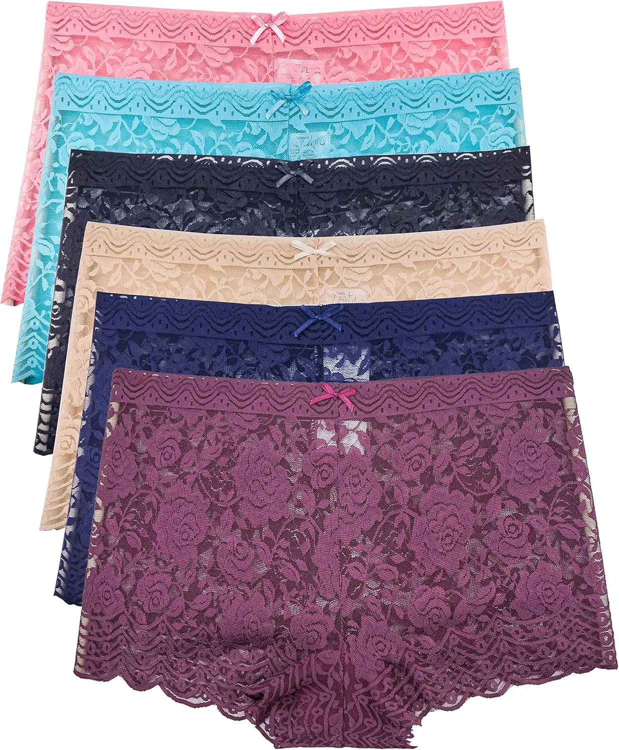 Barbra Lingerie Multi Pack of Women's Regular & Plus Size Lace Boyshort Panties
