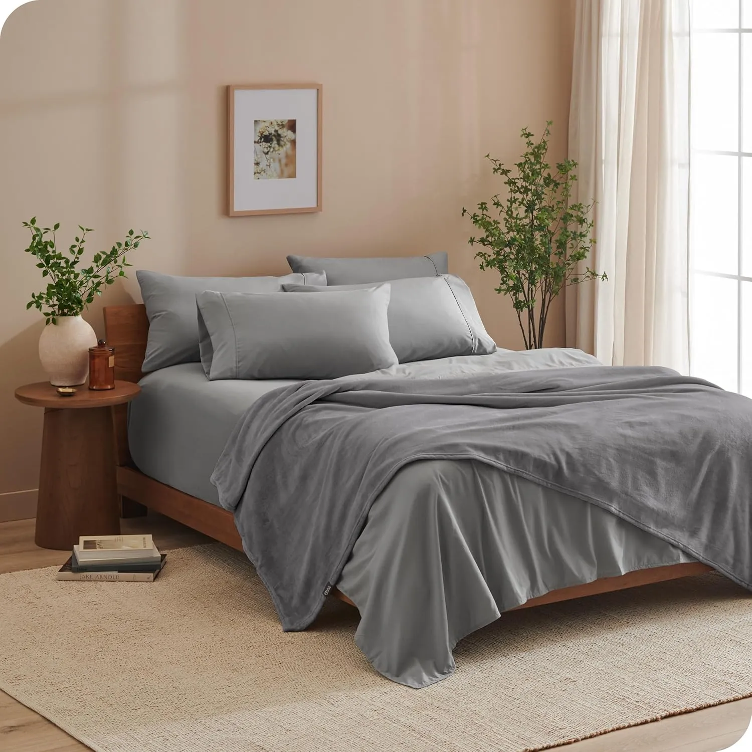 Bare Home Fleece Blanket - Full/Queen - Grey - Lightweight Throw for Bed, Sofa, Couch, Movie Night, Camping, and Travel - Microplush - Cabin Blanket (Full/Queen, Grey)