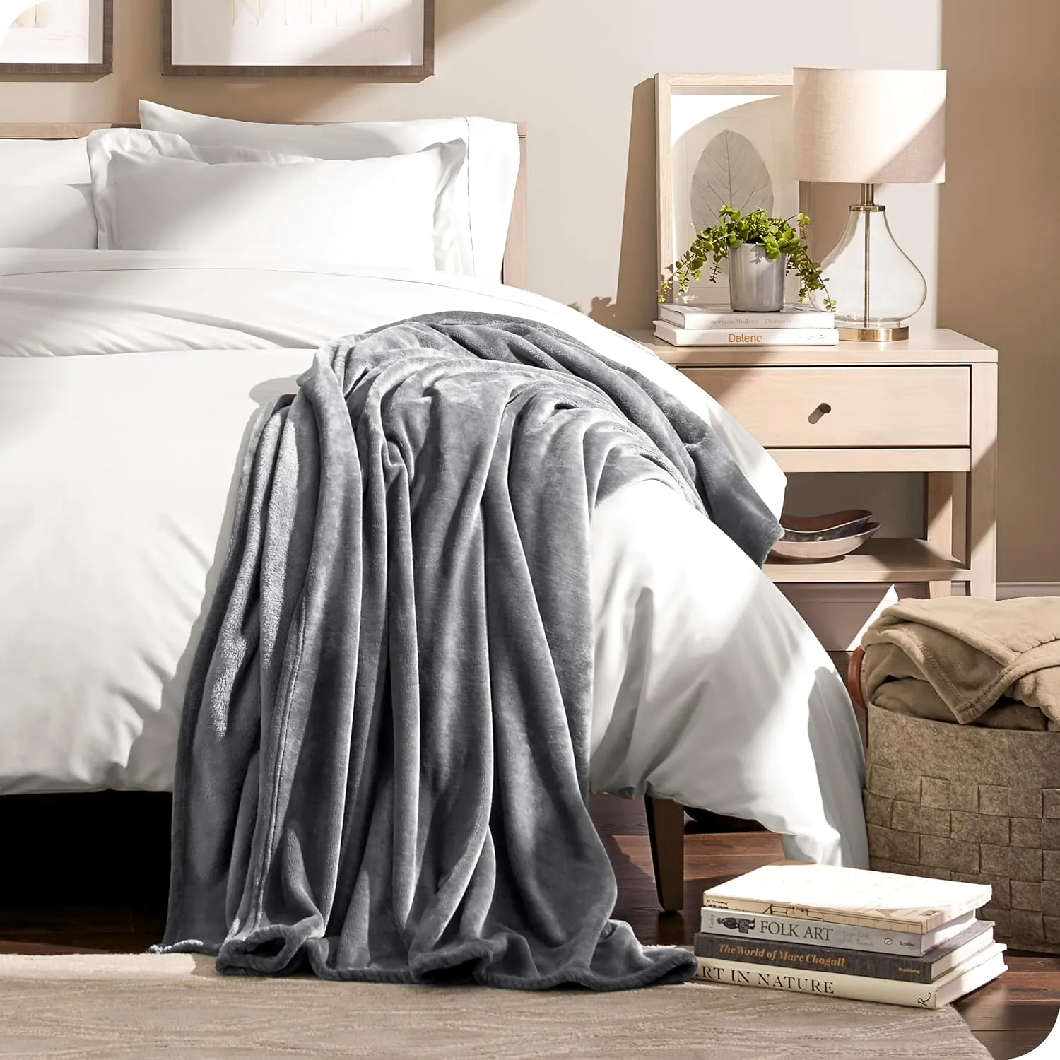 Bare Home Fleece Blanket - Full/Queen - Grey - Lightweight Throw for Bed, Sofa, Couch, Movie Night, Camping, and Travel - Microplush - Cabin Blanket (Full/Queen, Grey)