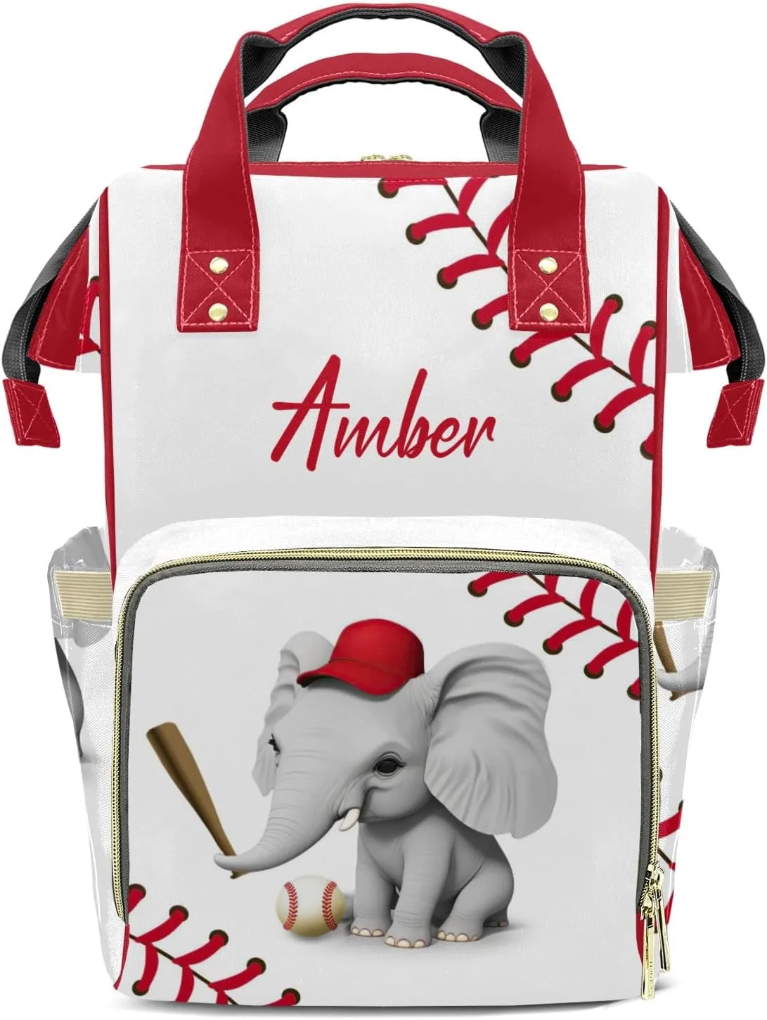 Baseball Elephant Diaper Bags Custom Name Backpack Personalized Baby Nappy Travel Tote Bag for Mom Gift