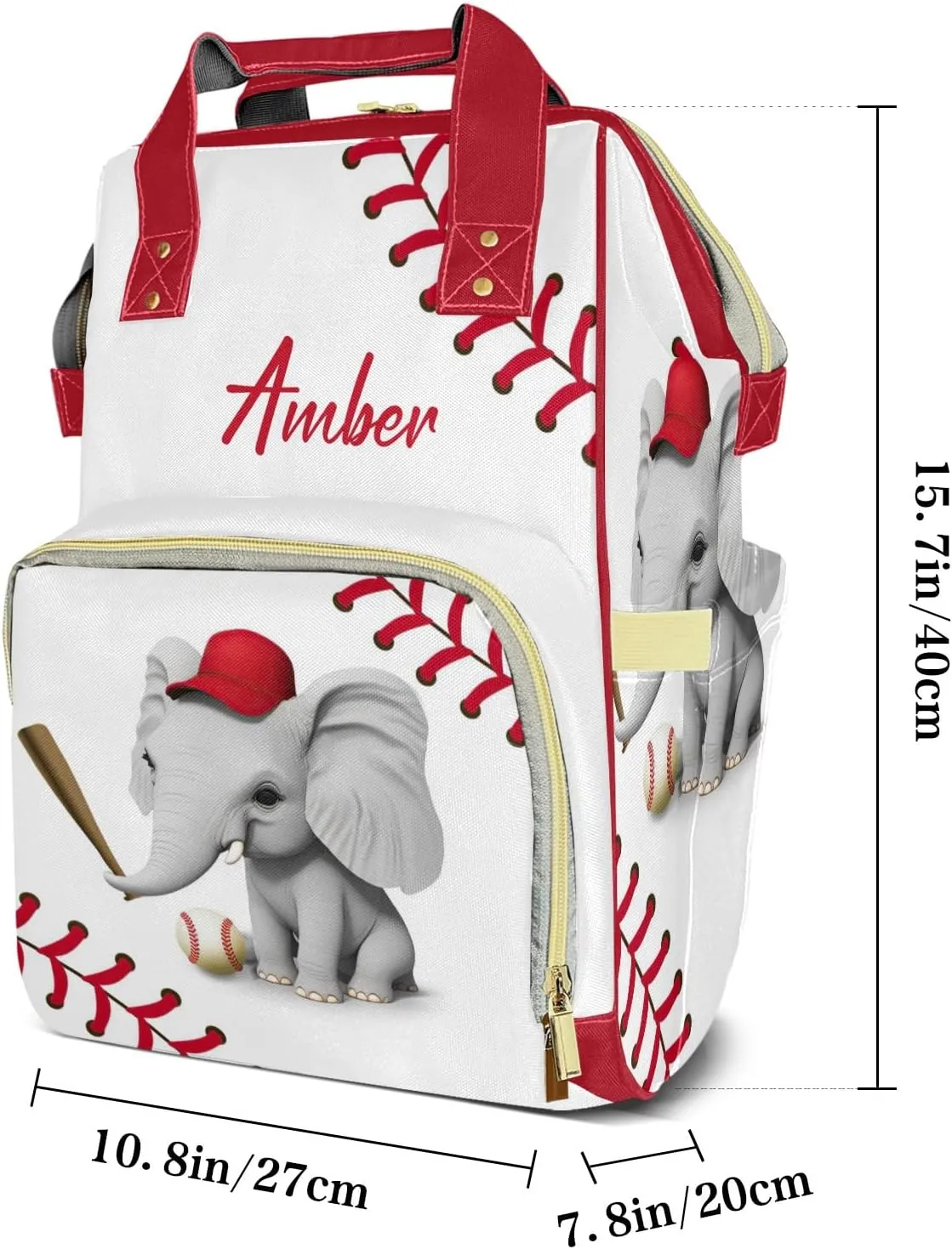 Baseball Elephant Diaper Bags Custom Name Backpack Personalized Baby Nappy Travel Tote Bag for Mom Gift