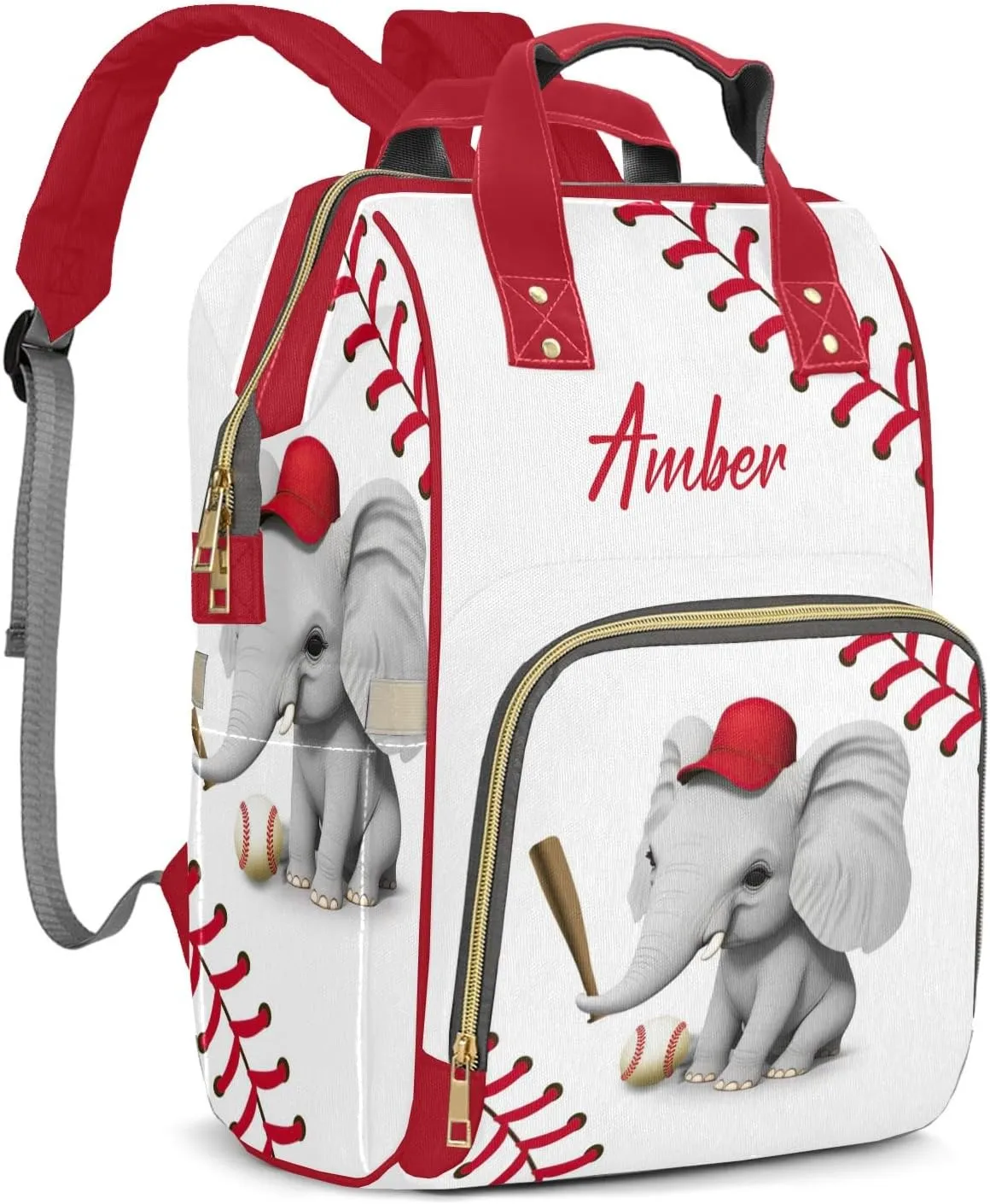 Baseball Elephant Diaper Bags Custom Name Backpack Personalized Baby Nappy Travel Tote Bag for Mom Gift