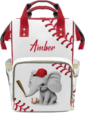 Baseball Elephant Diaper Bags Custom Name Backpack Personalized Baby Nappy Travel Tote Bag for Mom Gift