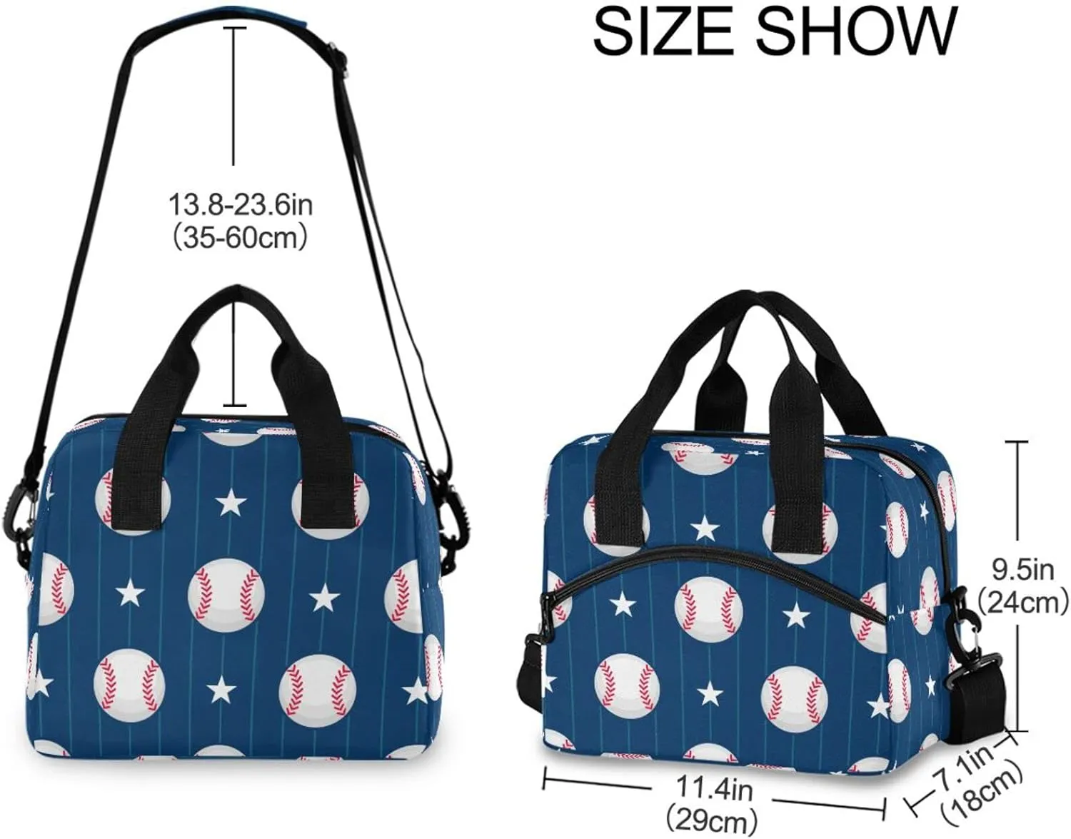 Baseball Lunch Bag Reusable Insulated Tote Bag Leakproof Cooler Bag with Adjustable Shoulder Strap for Women Men