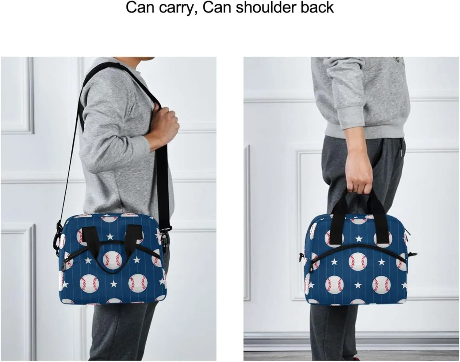 Baseball Lunch Bag Reusable Insulated Tote Bag Leakproof Cooler Bag with Adjustable Shoulder Strap for Women Men