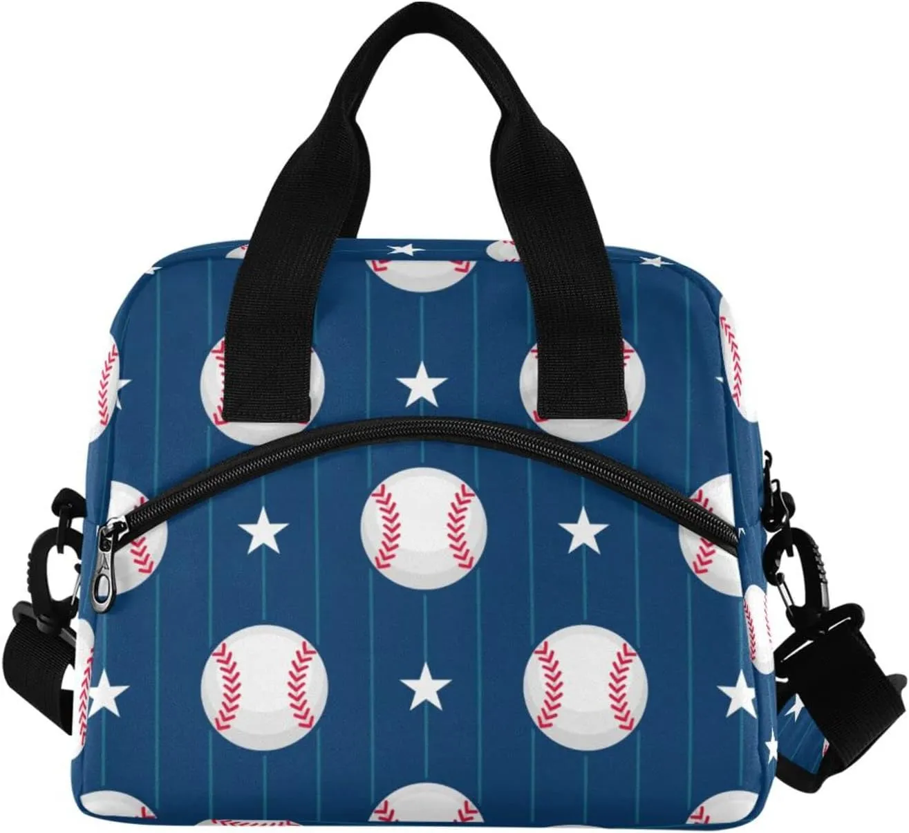 Baseball Lunch Bag Reusable Insulated Tote Bag Leakproof Cooler Bag with Adjustable Shoulder Strap for Women Men