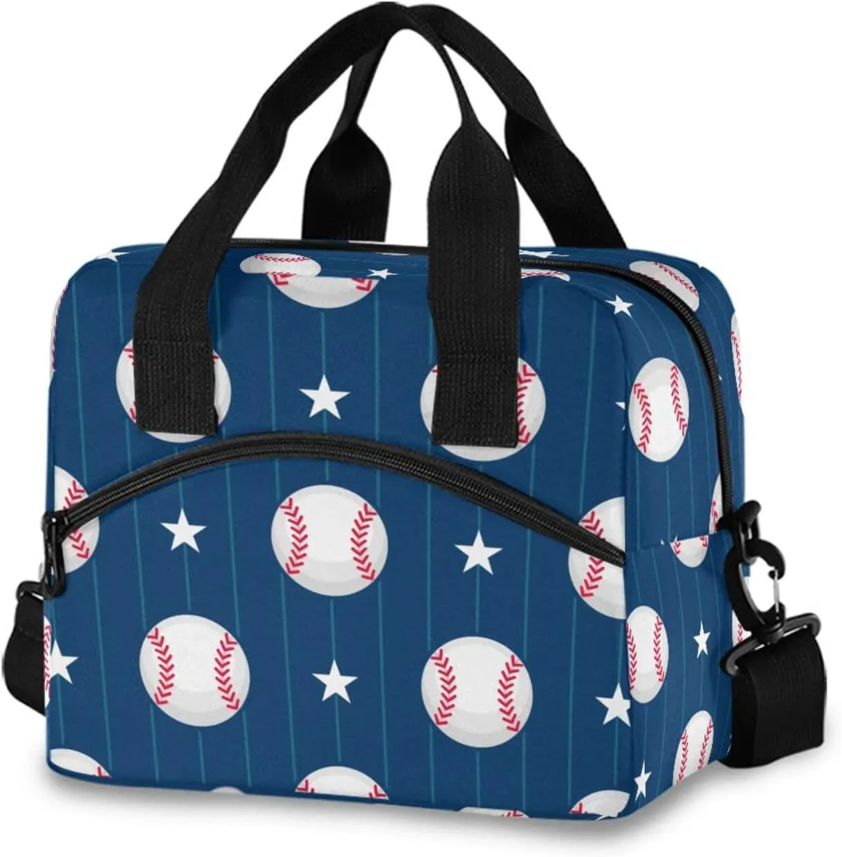 Baseball Lunch Bag Reusable Insulated Tote Bag Leakproof Cooler Bag with Adjustable Shoulder Strap for Women Men