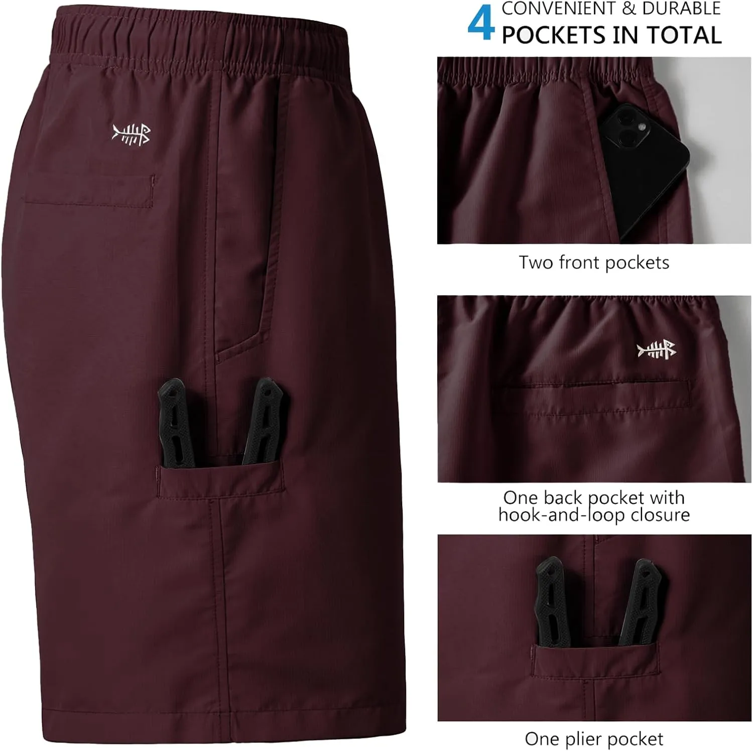 BASSDASH Men's 8''Fishing Water Shorts Quick Dry UPF 50  Lightweight Cargo Hiking Kayaking Casual Bottom