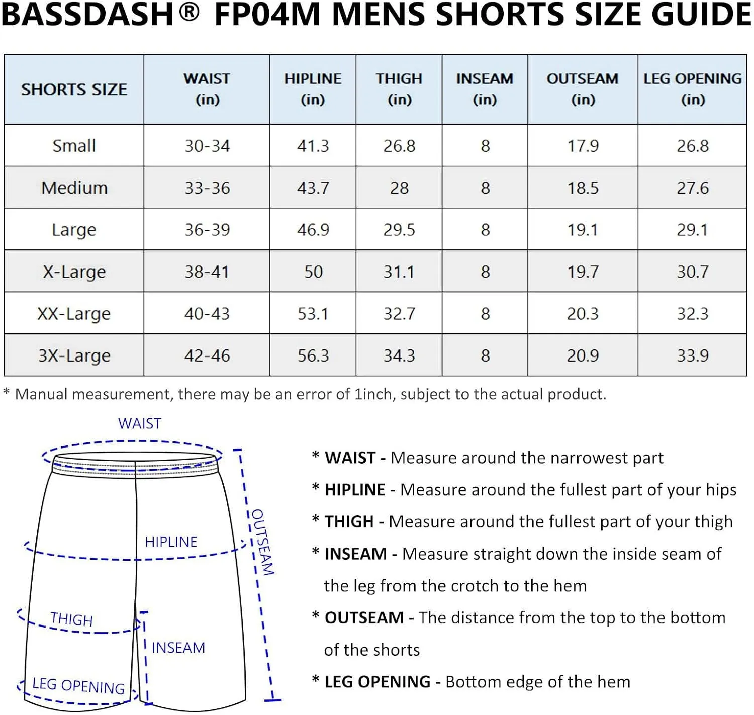 BASSDASH Men's 8''Fishing Water Shorts Quick Dry UPF 50  Lightweight Cargo Hiking Kayaking Casual Bottom