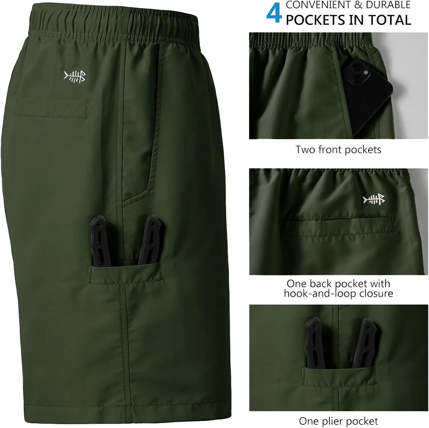 BASSDASH Men's 8''Fishing Water Shorts Quick Dry UPF 50  Lightweight Cargo Hiking Kayaking Casual Bottom