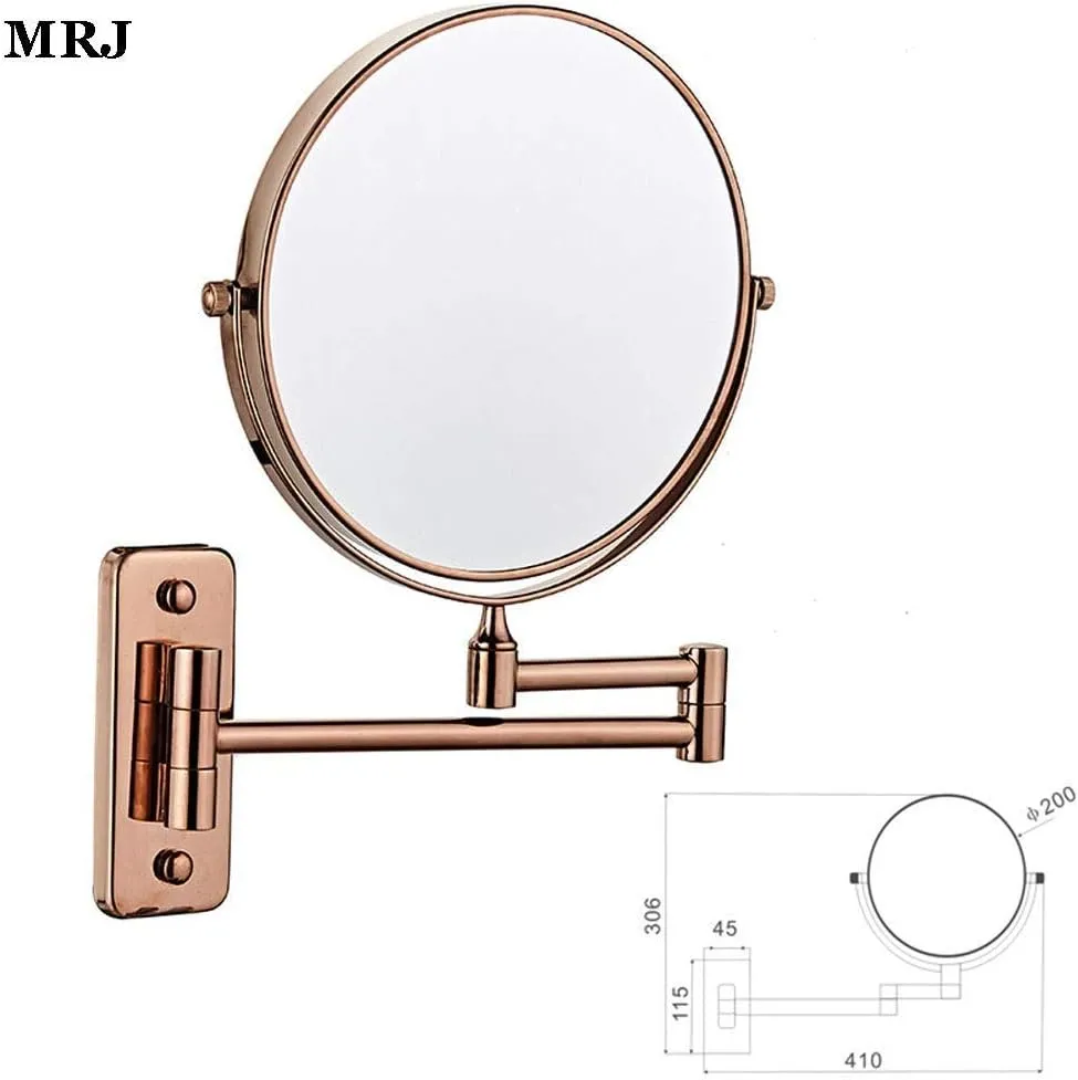 Bathroom Wall Mounted Makeup 6-inch Two-Sided 1 3X/5X Magnification 360°Swivel Extending Folding Bathroom Shaving Cosmetic Make Up Mirror (Rose Gold 1