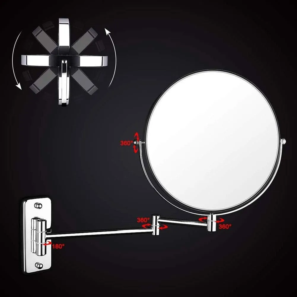 Bathroom Wall Mounted Makeup 6-inch Two-Sided 1 3X/5X Magnification 360°Swivel Extending Folding Bathroom Shaving Cosmetic Make Up Mirror (Rose Gold 1