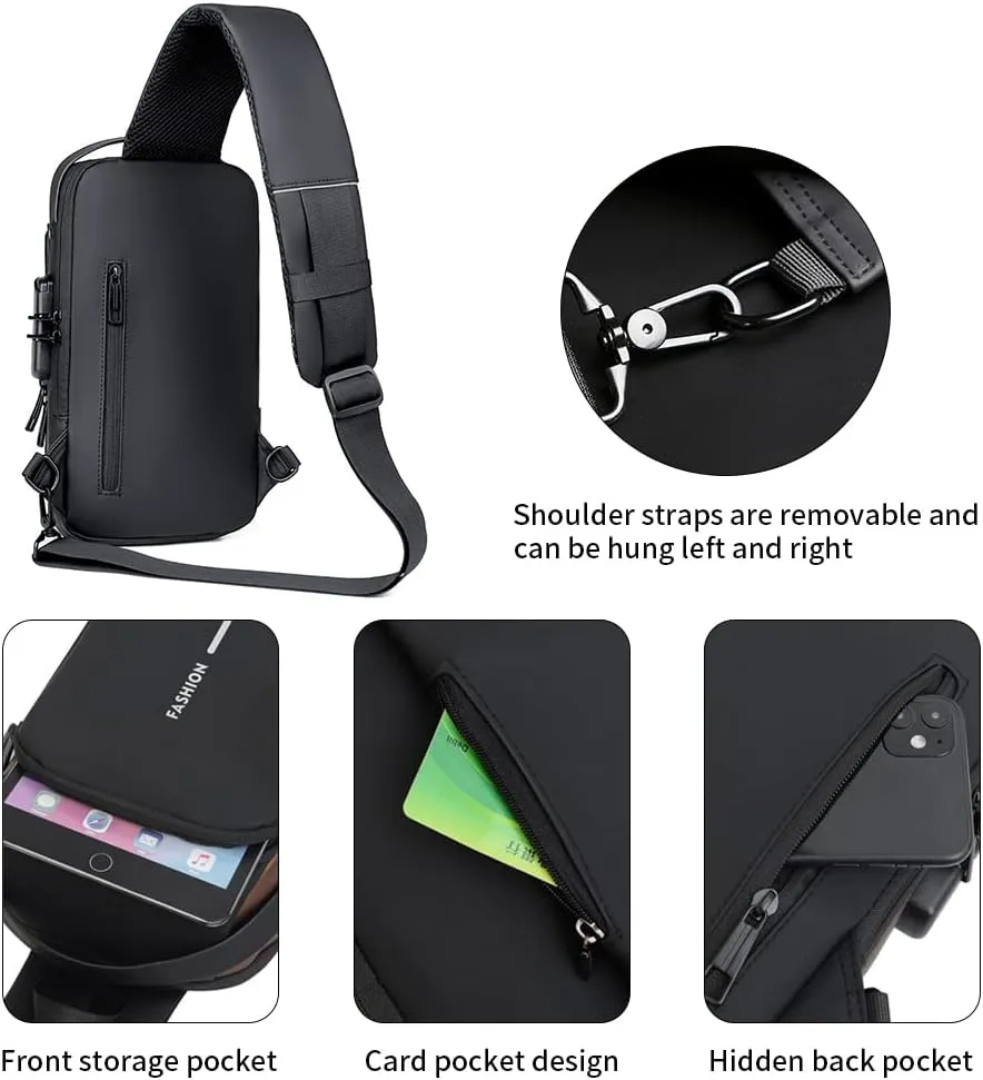 Bealin Waterproof Sling Bag Crossbody Backpack for Men Women Anti-Theft Sling Chest Bag with USB Charging Port for Hiking Walking Brown