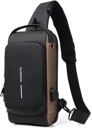 Bealin Waterproof Sling Bag Crossbody Backpack for Men Women Anti-Theft Sling Chest Bag with USB Charging Port for Hiking Walking Brown