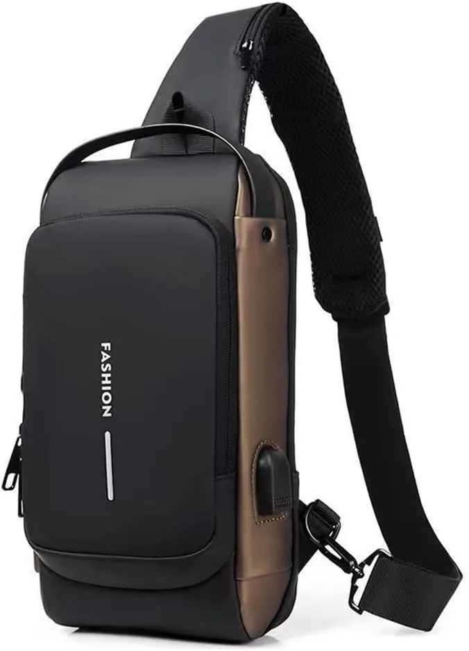 Bealin Waterproof Sling Bag Crossbody Backpack for Men Women Anti-Theft Sling Chest Bag with USB Charging Port for Hiking Walking Brown