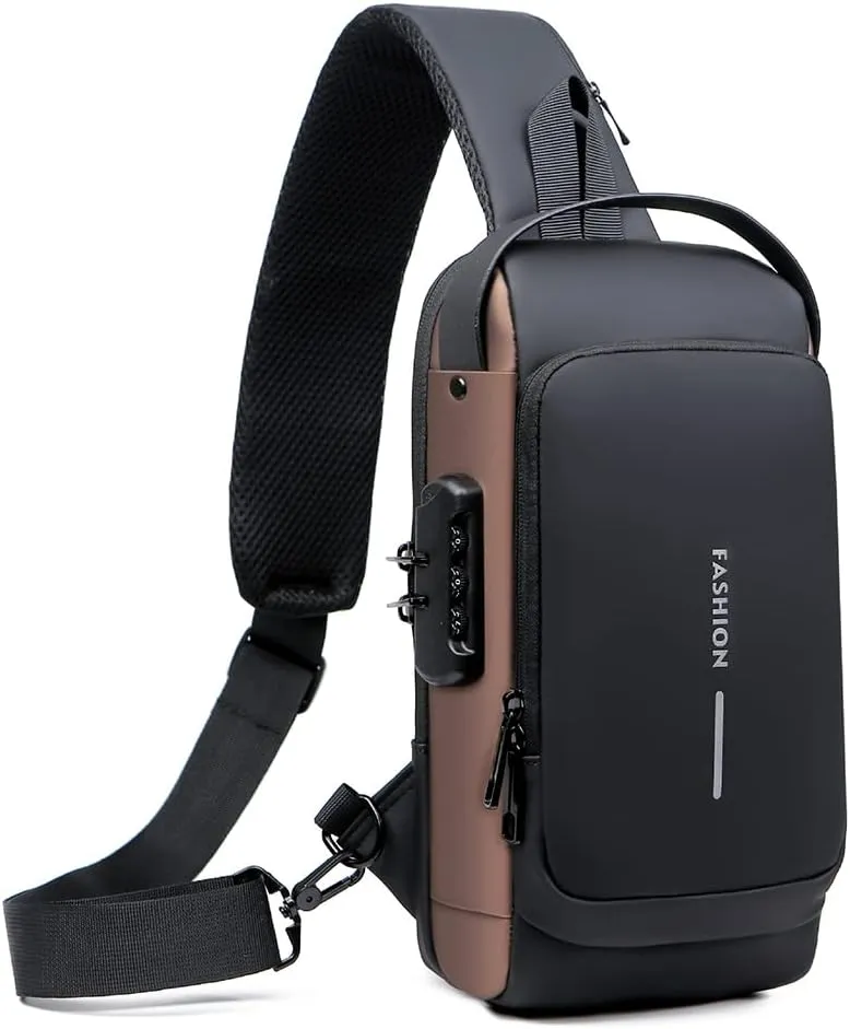 Bealin Waterproof Sling Bag Crossbody Backpack for Men Women Anti-Theft Sling Chest Bag with USB Charging Port for Hiking Walking Brown