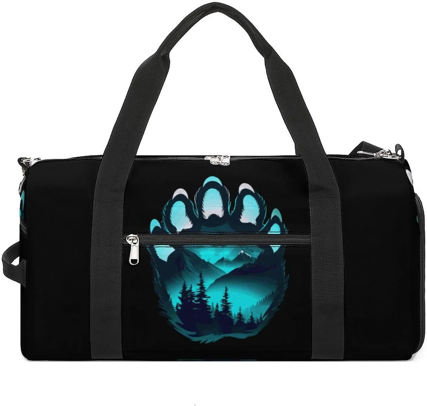 Bear Paw Silhouette Nature Tree Mountain Sports Gym Bag for Men Women Travel Duffel Bag with Shoulder Strap
