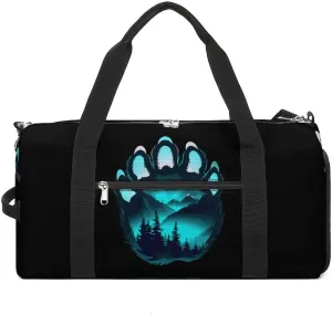 Bear Paw Silhouette Nature Tree Mountain Sports Gym Bag for Men Women Travel Duffel Bag with Shoulder Strap