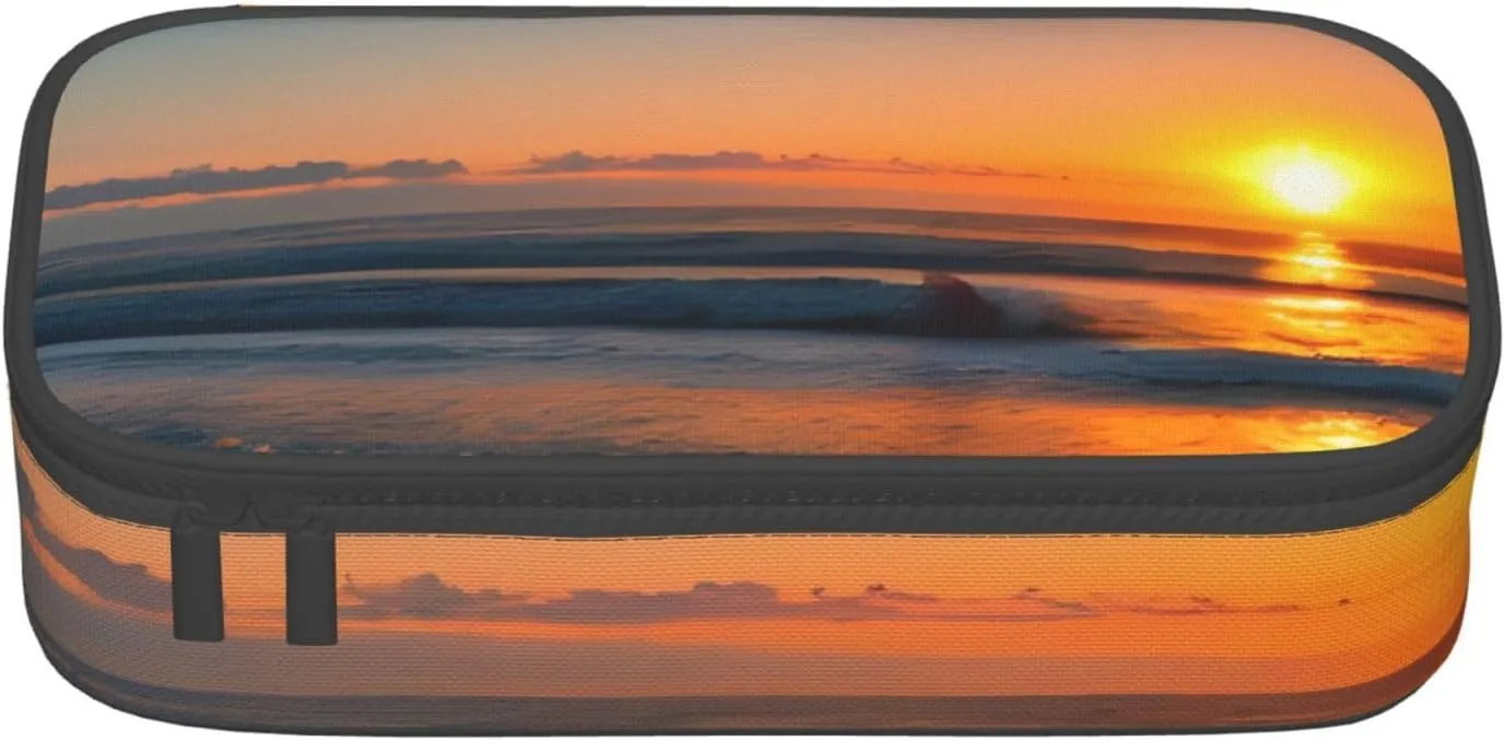 Beautiful Sunrise Ocean Print Large capacity pencil case with zipper,portable stationery storage bag