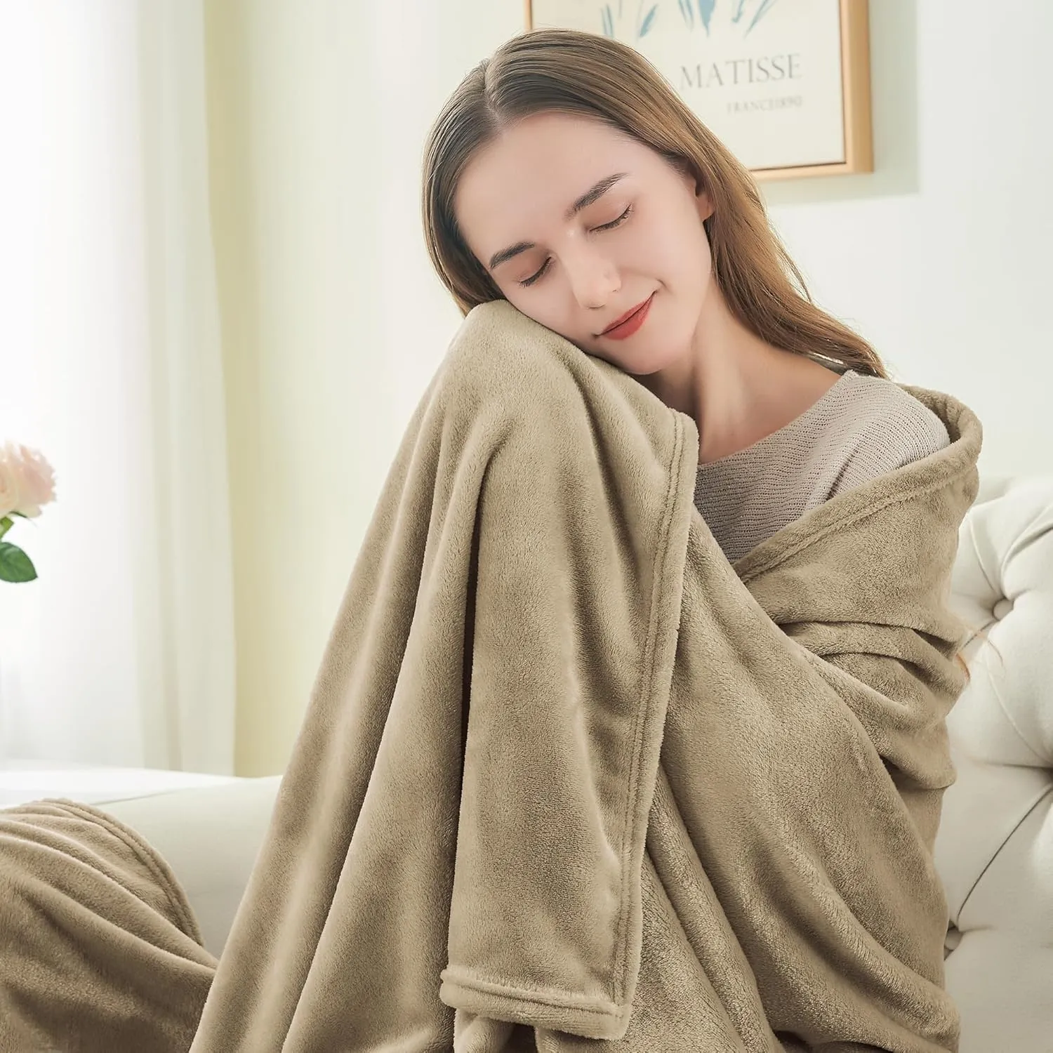 BEDELITE Fleece Blanket Queen Size Camel Throw Blankets for Couch & Bed, Luxury Plush Cozy Fuzzy Blanket 90x90 inches, Super Soft Warm Lightweight Throw Blanket for Travel Camping