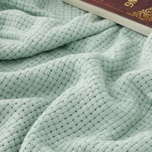 Bedsure 100% Cotton Blanket King Size for Bed - Breathable and Lightweight, Soft Cozy Basket Woven Blanket for Summer, Sage Green, 108x90 inches