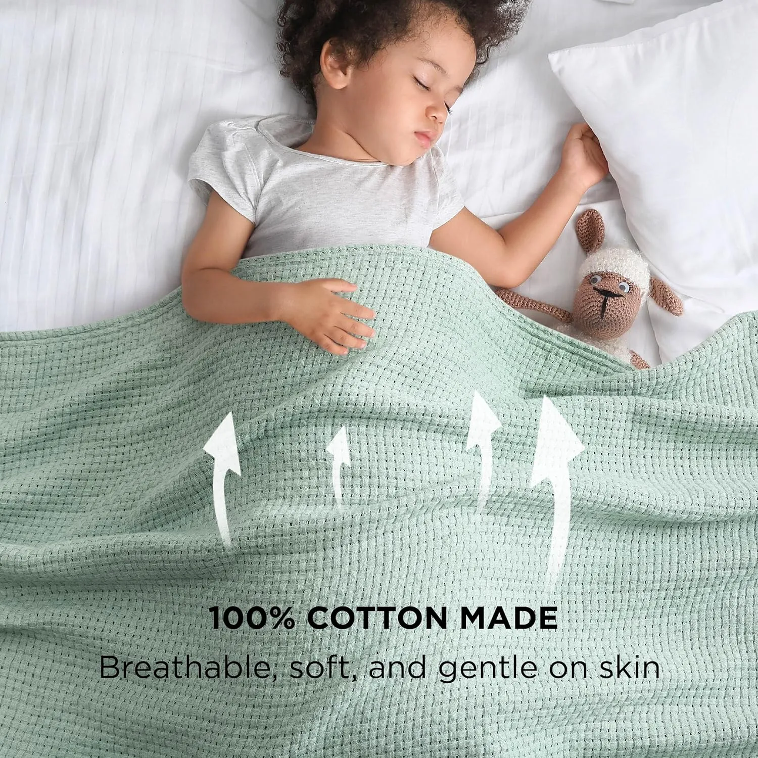 Bedsure 100% Cotton Blanket King Size for Bed - Breathable and Lightweight, Soft Cozy Basket Woven Blanket for Summer, Sage Green, 108x90 inches