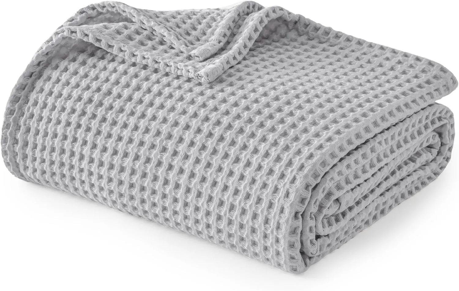 Bedsure 100% Cotton Blanket Queen Size for Summer, Ultra Soft Waffle Weave Queen Blanket for Bed, Lightweight Thin Woven Breathable Bedding Gifts for Women, Men, Kids, Grey, 90" x 90"