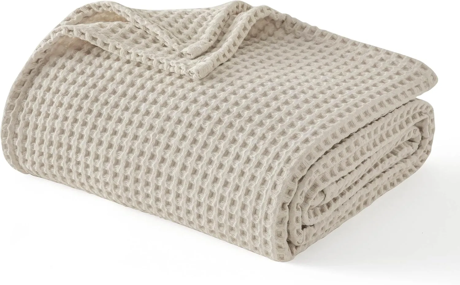 Bedsure 100% Cotton Blanket Queen Size for Summer, Ultra Soft Waffle Weave Queen Blanket for Bed, Lightweight Thin Woven Breathable Bedding Gifts for Women, Men, Kids, Linen Beige, 90" x 90"