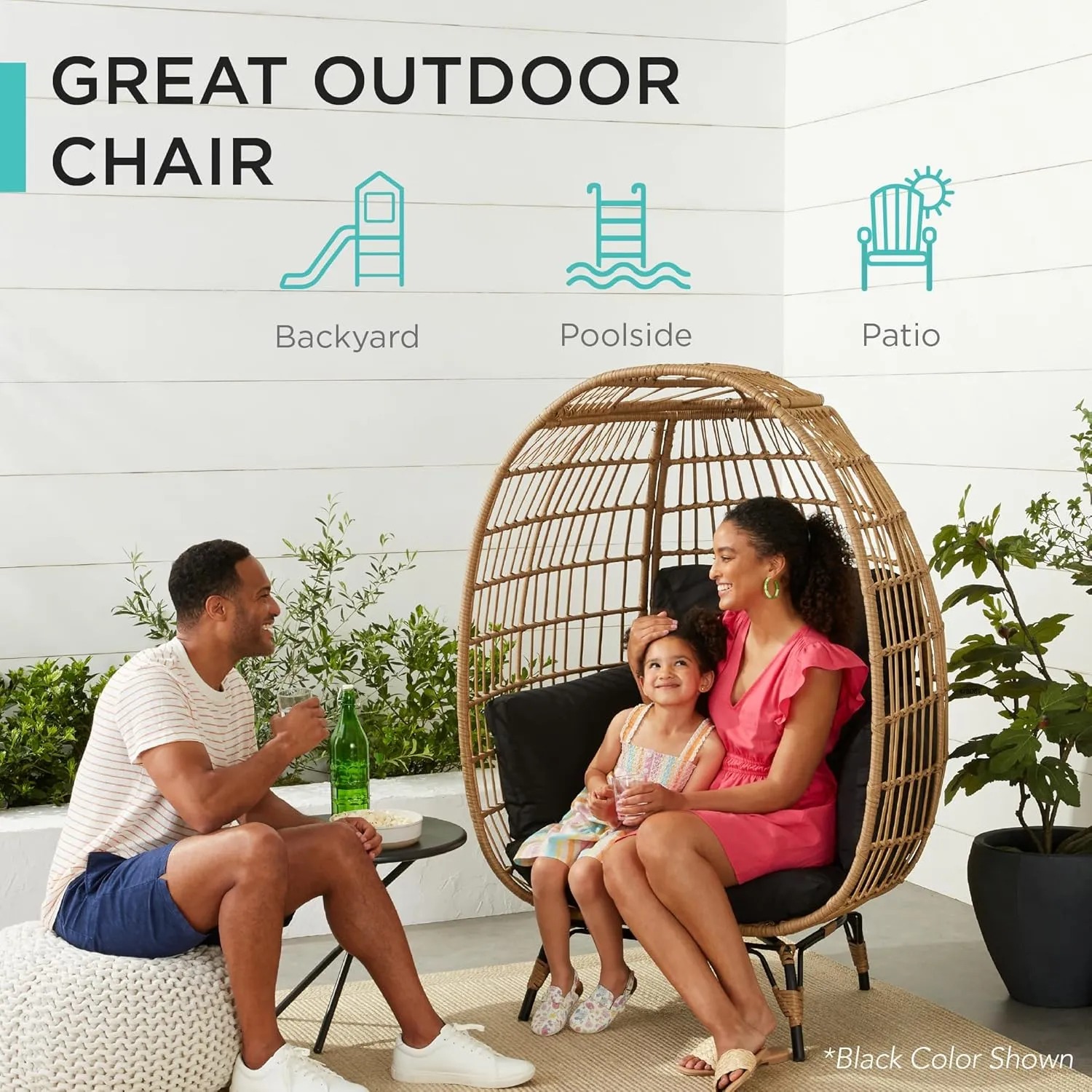Best Choice Products Wicker Egg Chair, Oversized Indoor Outdoor Lounger for Patio, Backyard, Living Room w/ 4 Cushions, Steel Frame, 440lb Capacity - Gray/Charcoal