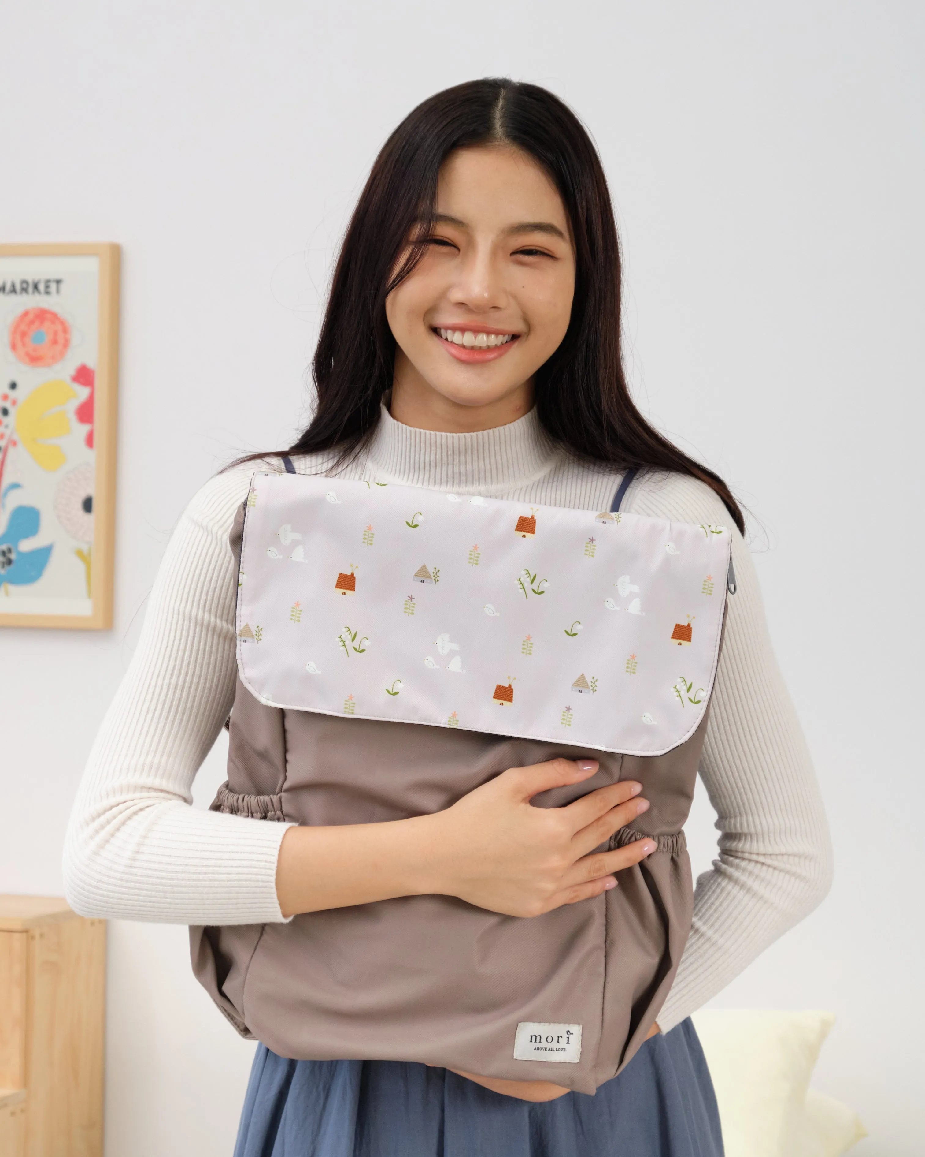 Birds and Lilies Pink Greyish-Green Utility 4-Way Washable Bag 2.0