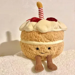 Birthday Cake Plush Toy, 7.9 Inch Cute Birthday Plush Animal, Funny Food Plush Toy, Soft Smiley Face Cake Toy, Suitable as a Birthday Gift