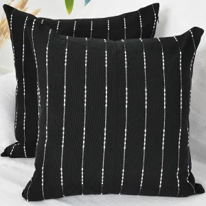 Black and White Pillow Covers 18x18 Modern Style Cotton Woven Striped Geometric Pattern Contemporary Cushion Covers Simple Throw Pillow Cases for Living Room Sofa Couch Bed Set of 2
