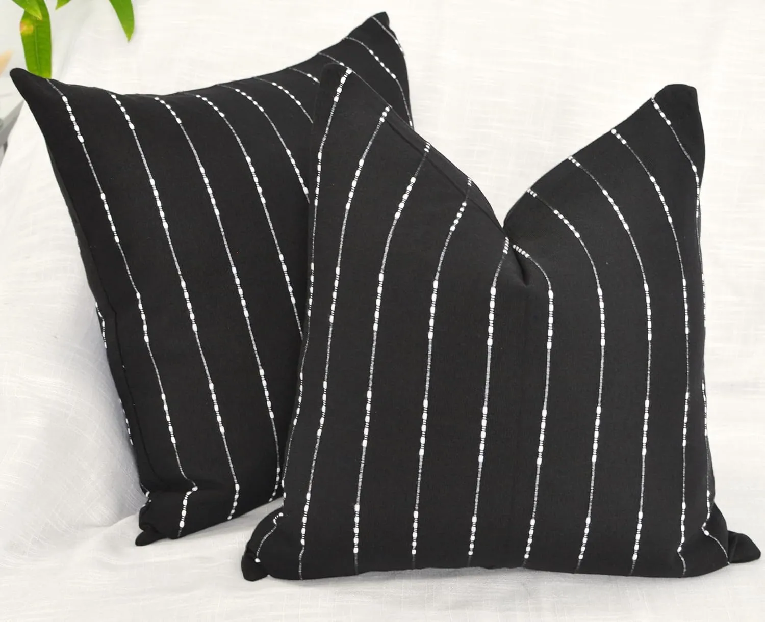 Black and White Pillow Covers 18x18 Modern Style Cotton Woven Striped Geometric Pattern Contemporary Cushion Covers Simple Throw Pillow Cases for Living Room Sofa Couch Bed Set of 2