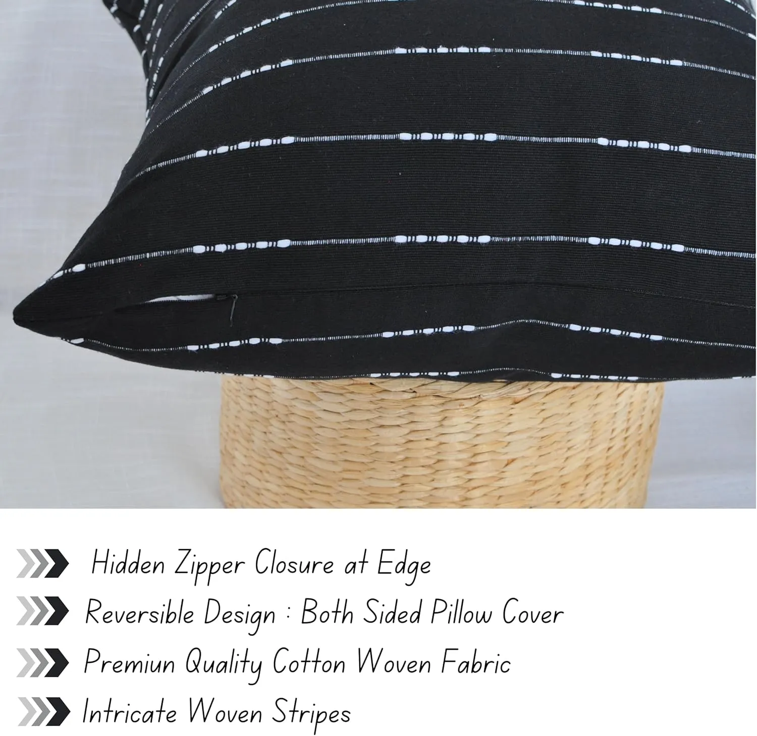 Black and White Pillow Covers 18x18 Modern Style Cotton Woven Striped Geometric Pattern Contemporary Cushion Covers Simple Throw Pillow Cases for Living Room Sofa Couch Bed Set of 2
