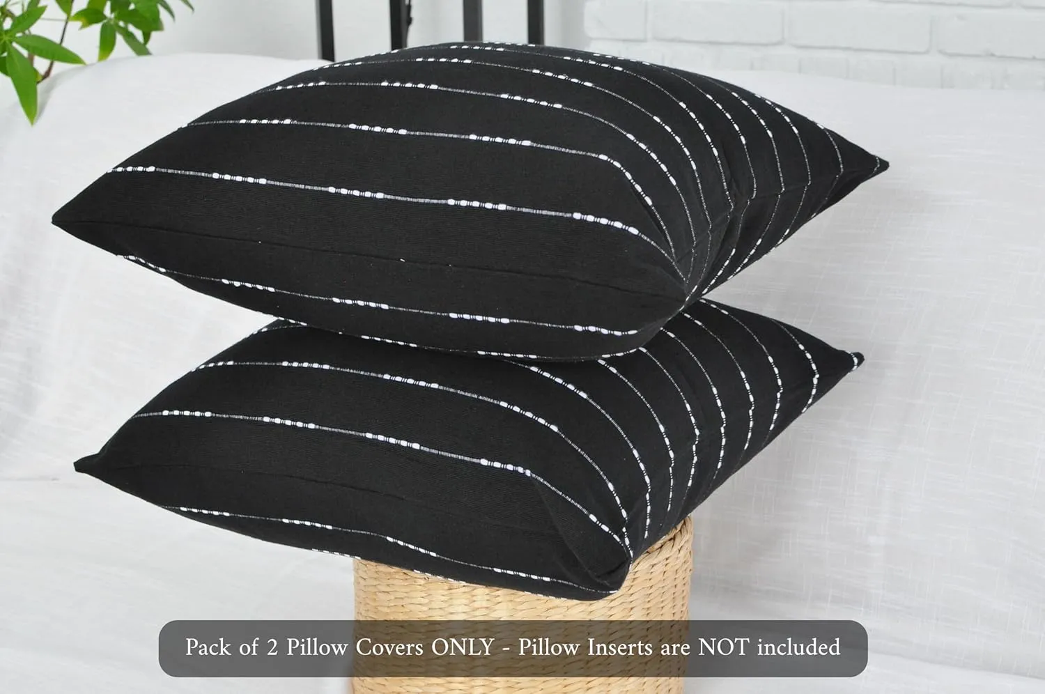 Black and White Pillow Covers 18x18 Modern Style Cotton Woven Striped Geometric Pattern Contemporary Cushion Covers Simple Throw Pillow Cases for Living Room Sofa Couch Bed Set of 2