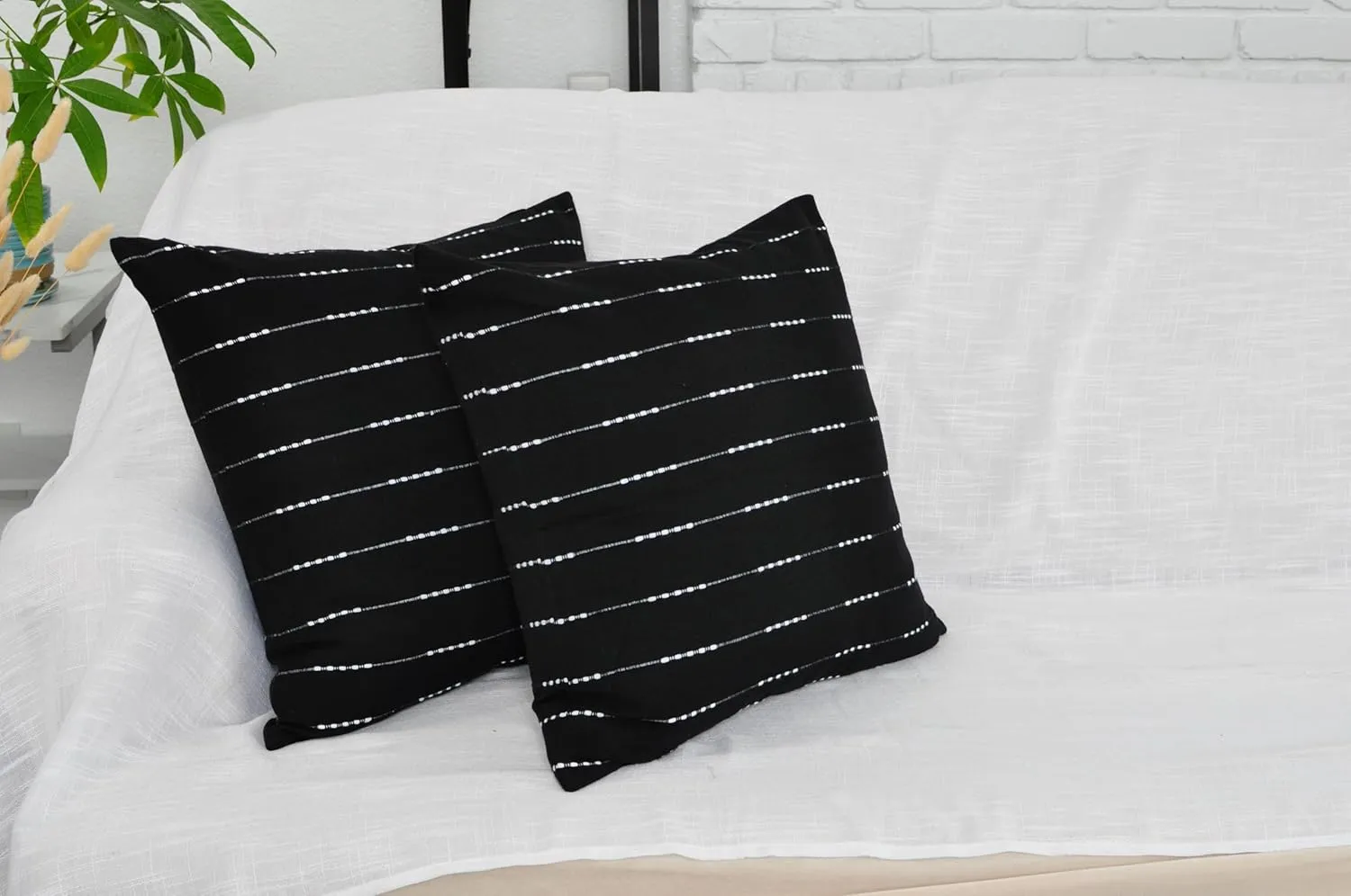 Black and White Pillow Covers 18x18 Modern Style Cotton Woven Striped Geometric Pattern Contemporary Cushion Covers Simple Throw Pillow Cases for Living Room Sofa Couch Bed Set of 2