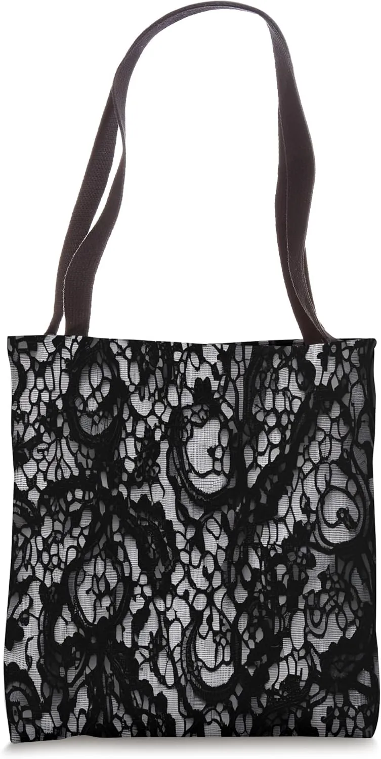 Black Lace Vintage Pattern Tote Bag