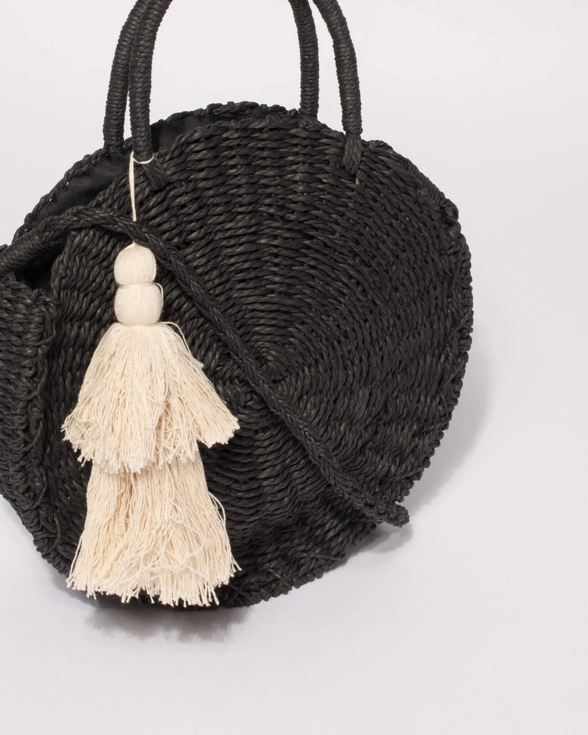 Black Lisa Circle Weave Tote Bag
