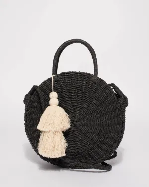Black Lisa Circle Weave Tote Bag