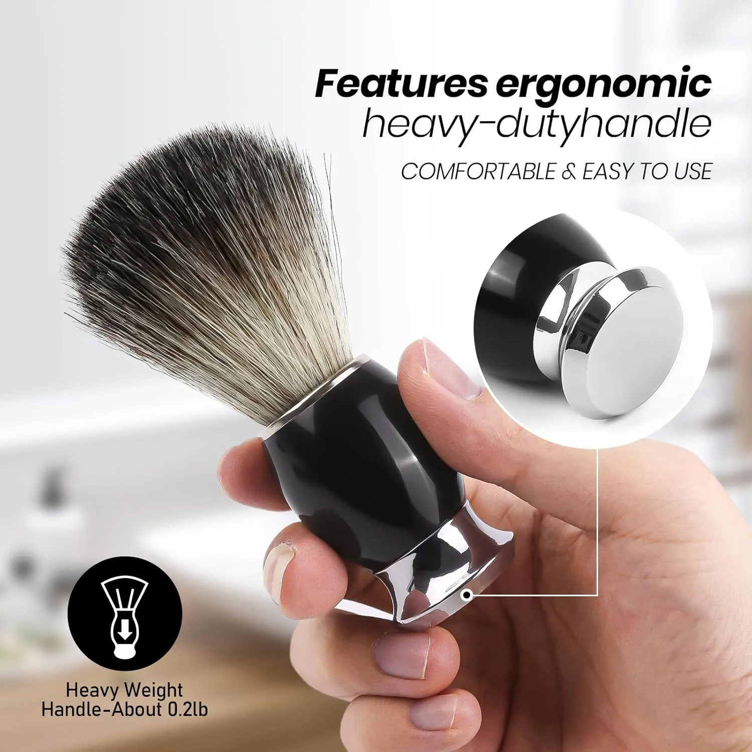 black Shaving Brush for Men, Shave Brush Soft and Dense, Stainless Steel Handle,Ultra-Strong Nut Structure, Minimal Shedding, Fast Lather, The best shave of your life!
