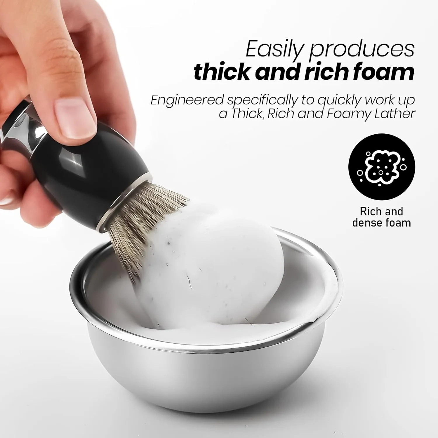 black Shaving Brush for Men, Shave Brush Soft and Dense, Stainless Steel Handle,Ultra-Strong Nut Structure, Minimal Shedding, Fast Lather, The best shave of your life!
