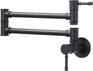 Black Wall Mount Pot Filler Faucet - Retractable Single Hole Modern Kitchen Sink Faucet With Folding Arm - Solid Brass In-Wall Mount