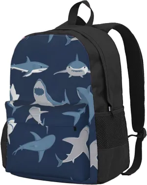 Blue Cartoon Shark Print Storage Bag, Shoulder Bag, Leisure Bag, Large Capacity Leisure Travel Shoulder Bag