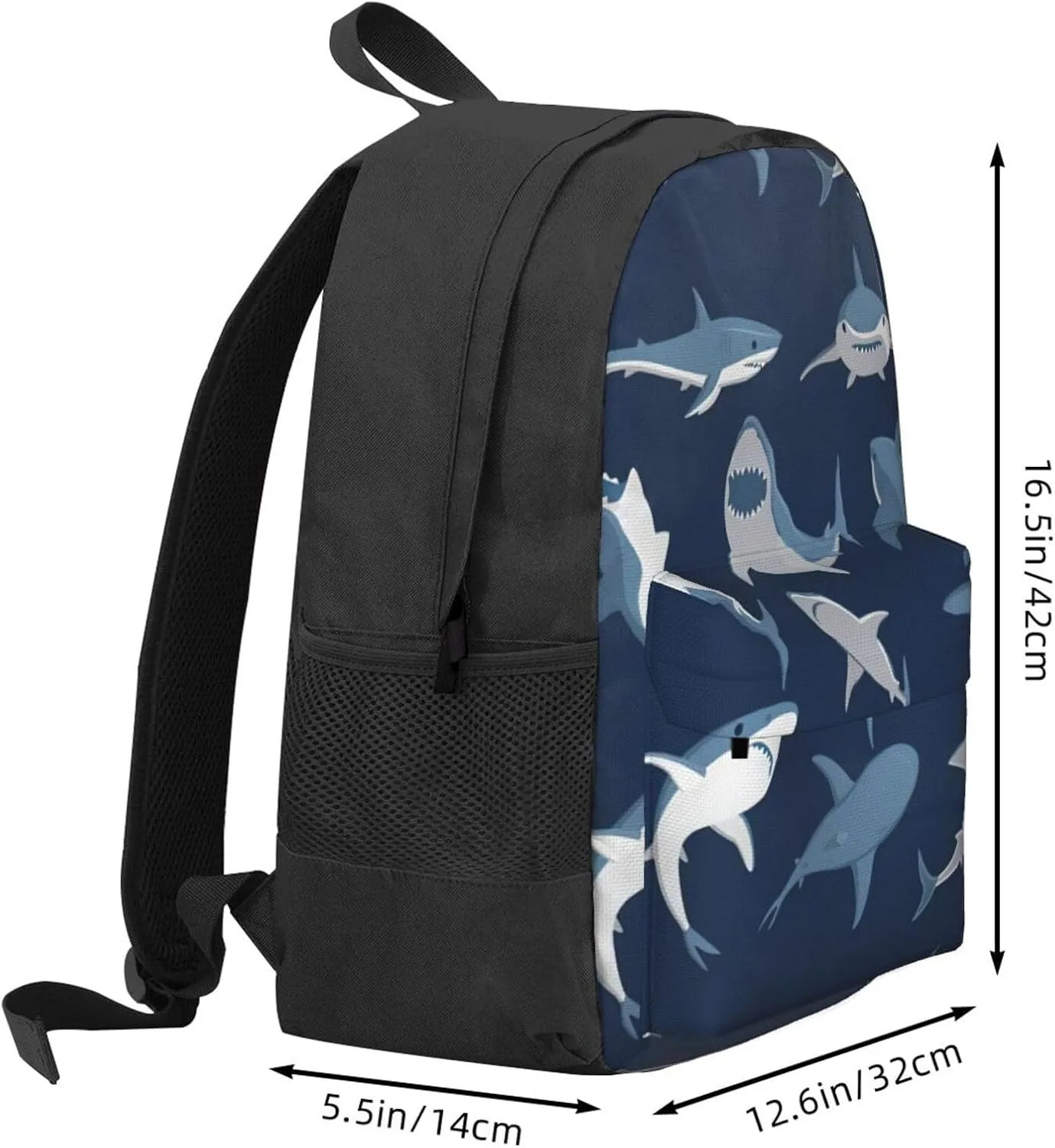 Blue Cartoon Shark Print Storage Bag, Shoulder Bag, Leisure Bag, Large Capacity Leisure Travel Shoulder Bag