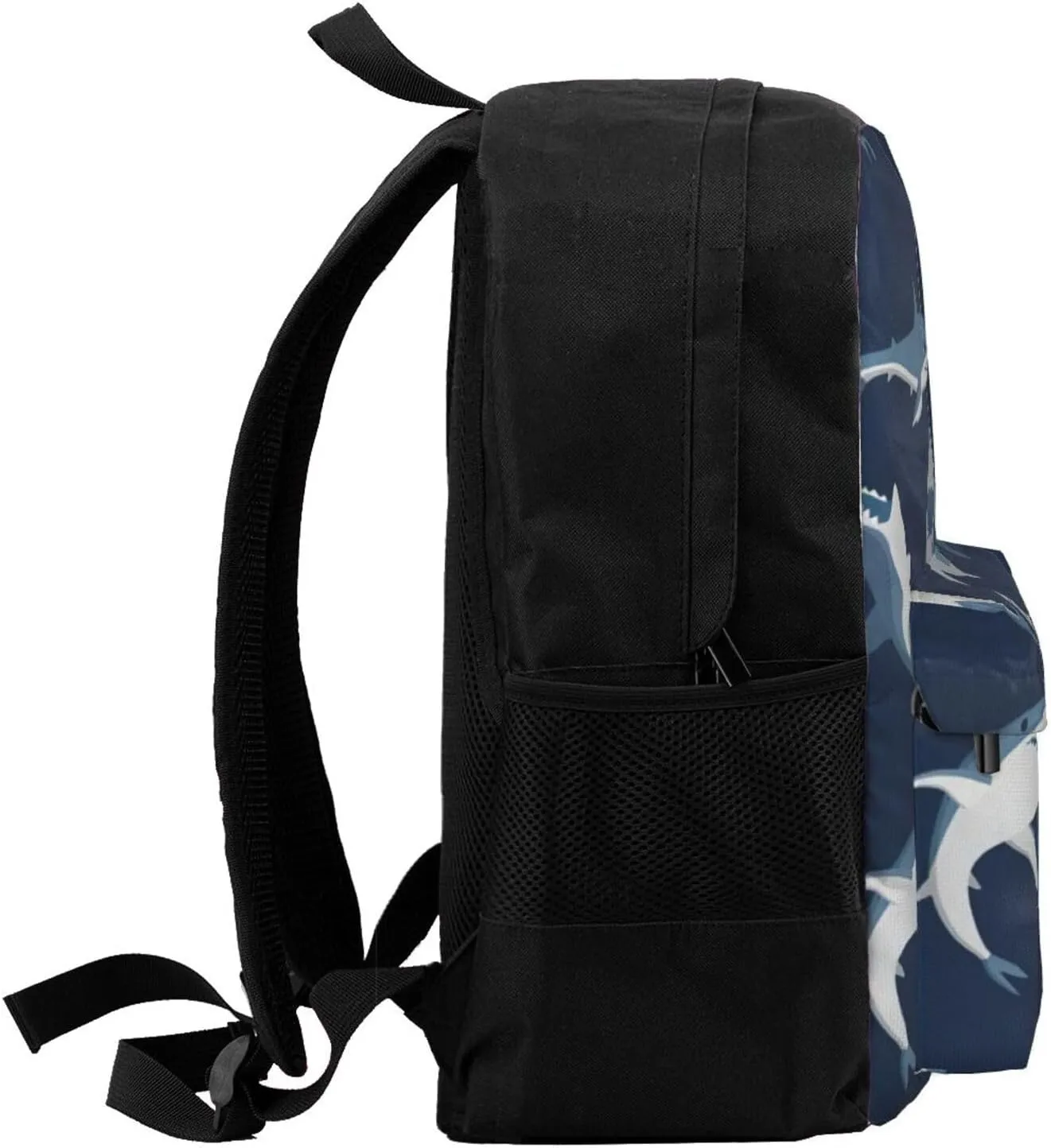 Blue Cartoon Shark Print Storage Bag, Shoulder Bag, Leisure Bag, Large Capacity Leisure Travel Shoulder Bag