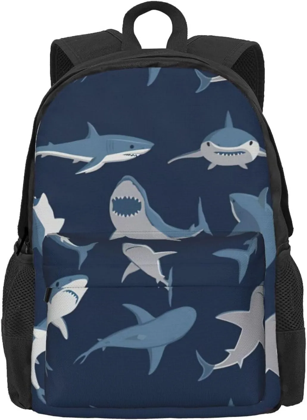 Blue Cartoon Shark Print Storage Bag, Shoulder Bag, Leisure Bag, Large Capacity Leisure Travel Shoulder Bag